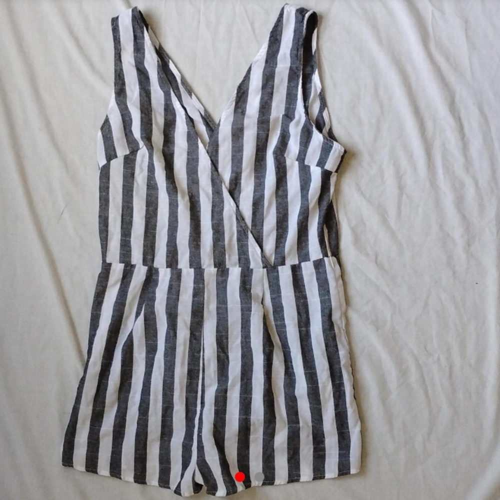 Black and White Striped V-Neck Bodysuit